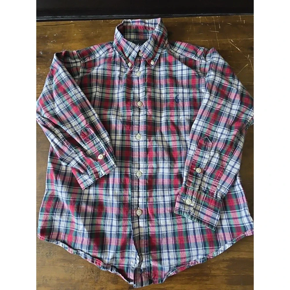 Polo Ralph Lauren Boys 5 Oxford Shirt Long Sleeve Buttons Multi‎ Plaid Pony Logo